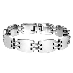 Dapper Men’s Bracelet – Hybrid Interlocking Track Links & Box Chain Design – Radiant Silver Finish – Scratch & Tarnish Resistant Tungsten Metal – Jewelry Gift or Accessory for Men