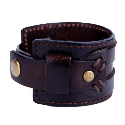 Urban Jewelry Wide Deep Coffee Brown Genuine Leather Cuff Bracelet for Men