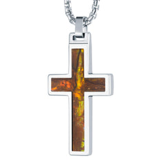 Tungsten Men’s Christian Necklace – Cross Pendant with Steel Chain 22” – – Made of Polished Solid Tungsten, Carbon Fiber, and Amethyst Shell Material – 6 Designs and Colors to Choose - Gift for Him