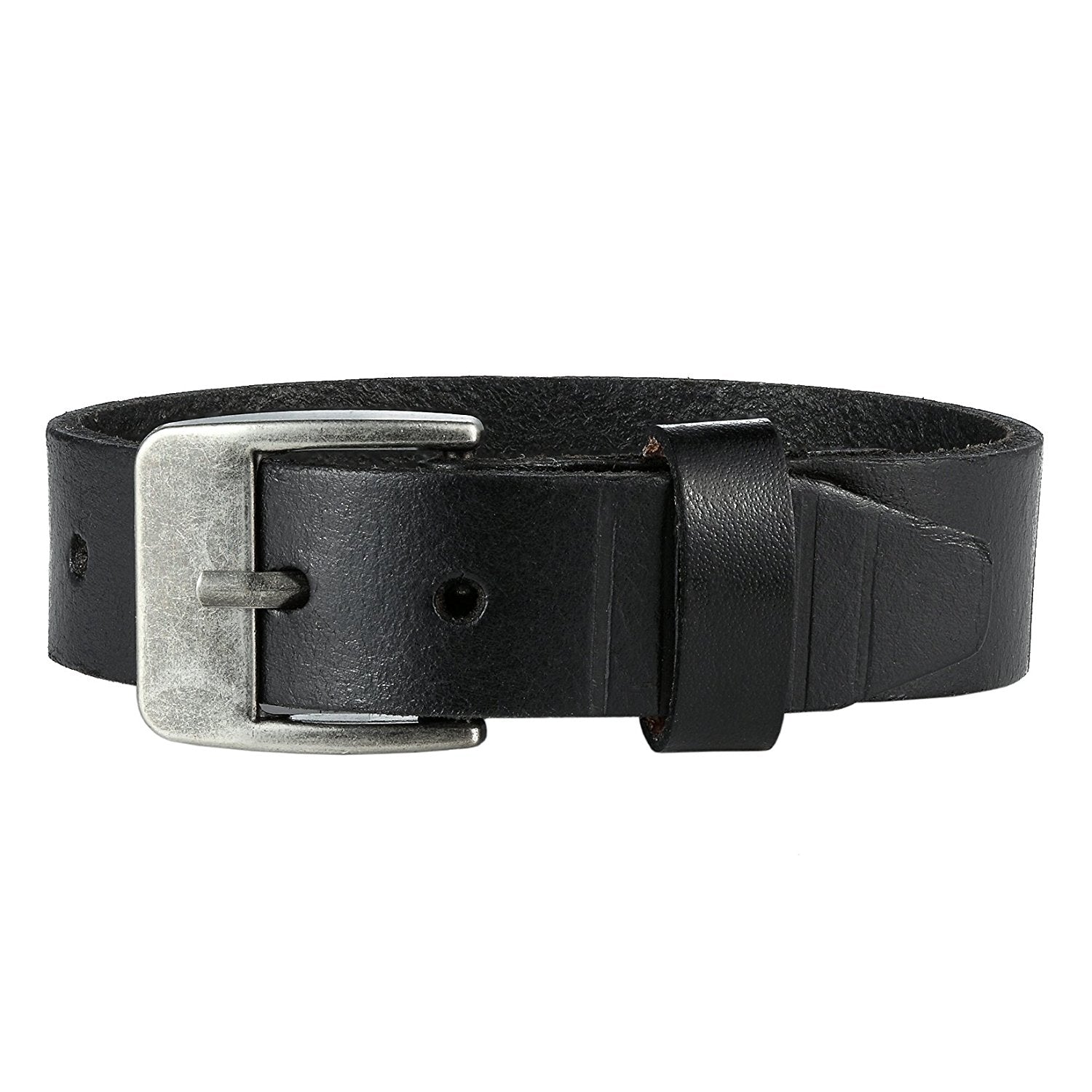 Urban Jewelry Men's Genuine Leather Cuff Bangle Bracelet Perfect Statement Piece (Black, Silver, 6.3-8.25 inches)