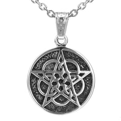 The Ringed Pentacle 5 Circles Pentagram Stainless Steel Pendant Necklace for Men & Women (21-inch chain)
