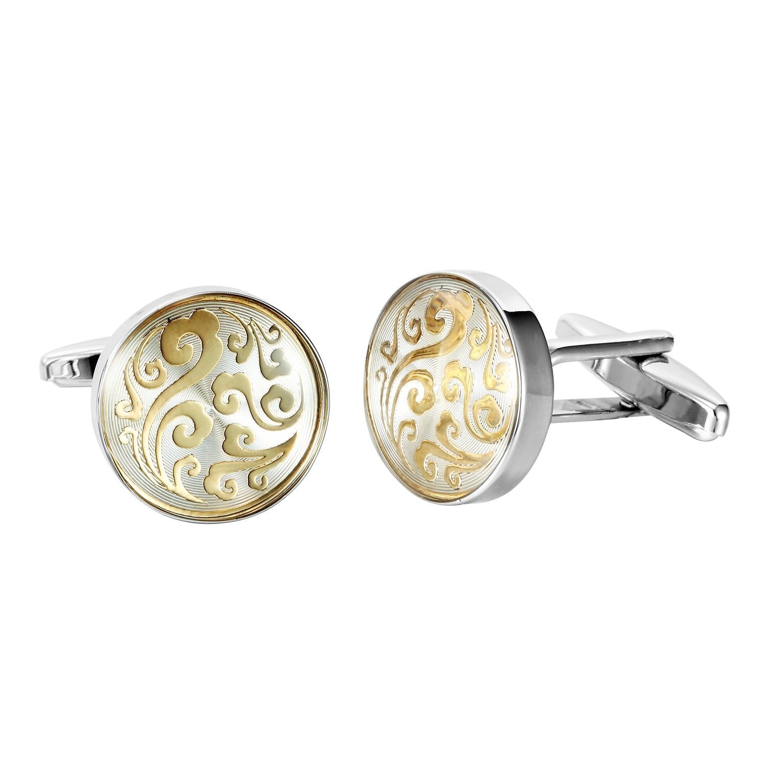 Urban Jewelry Oriental Style Round 316L Stainless Steel Cufflinks for Men (Silver)
