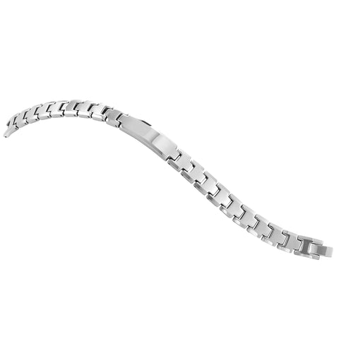 Handsome Men’s Bracelet – ID Band with Interlocking Track Link Design in a Polished Silver Finish – Strong & Durable Solid Tungsten Material – Jewelry Gift or Accessory for Men