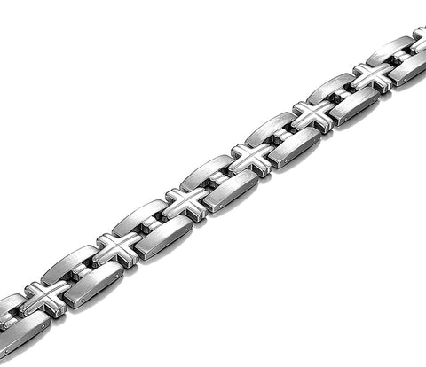 Impressive Men's Titanium Silver Toned Cross Link Bracelet (8.46 Inches)