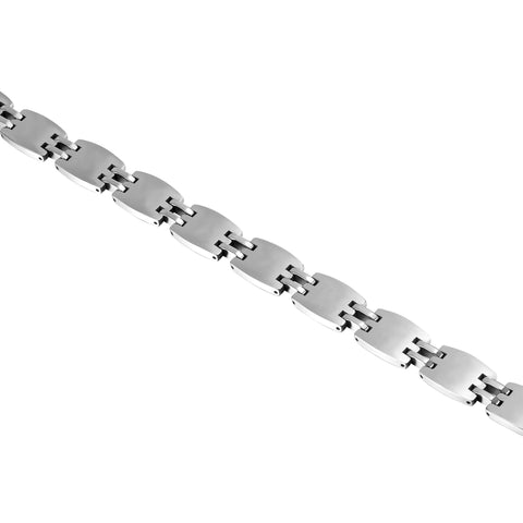 Dapper Men’s Bracelet – Hybrid Interlocking Track Links & Box Chain Design – Radiant Silver Finish – Scratch & Tarnish Resistant Tungsten Metal – Jewelry Gift or Accessory for Men