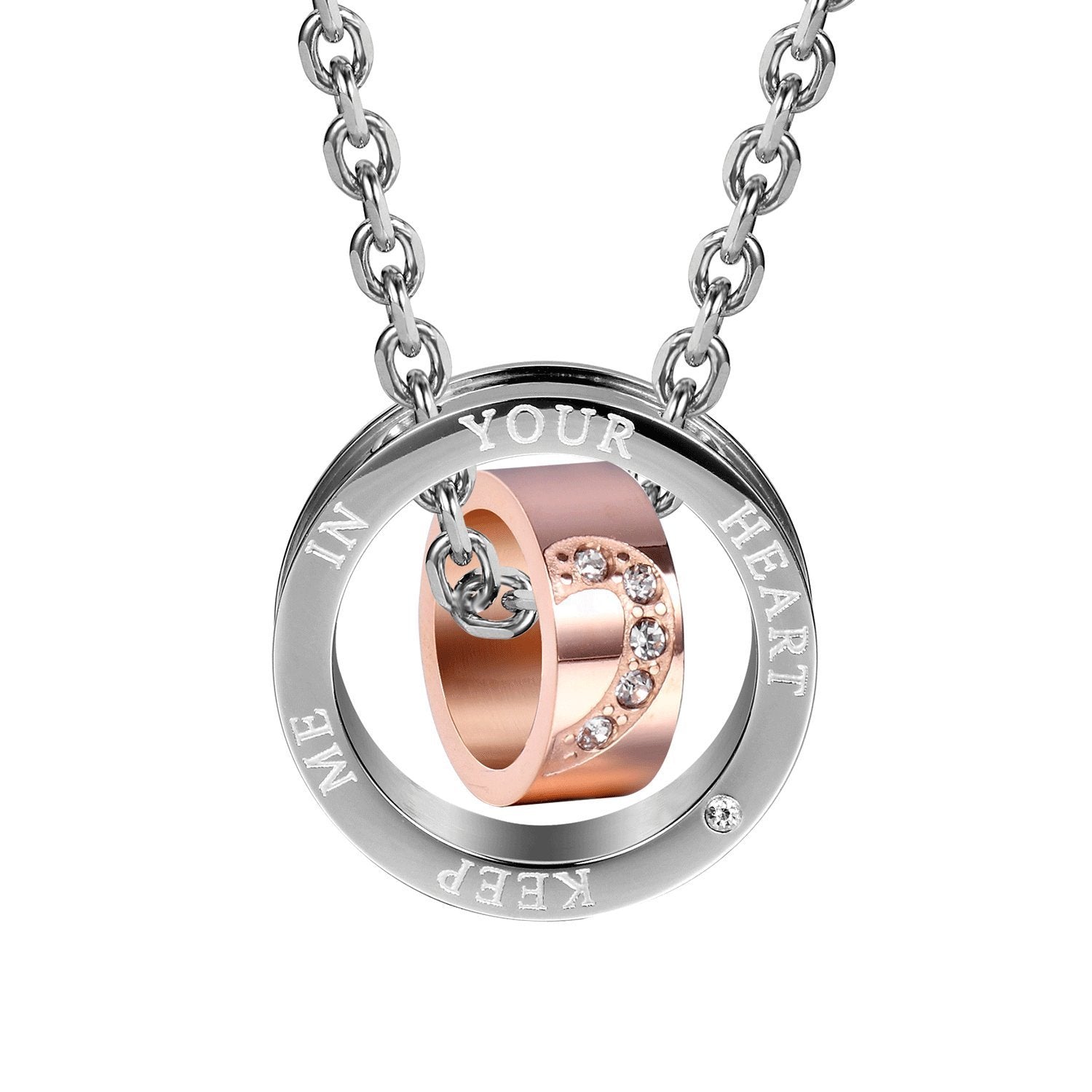 Urban Jewelry Sparkle 2pcs His & Hers Heart Couples Jewelry CZ Double Ring Pendant Necklace Set with 19" & 21" Chains