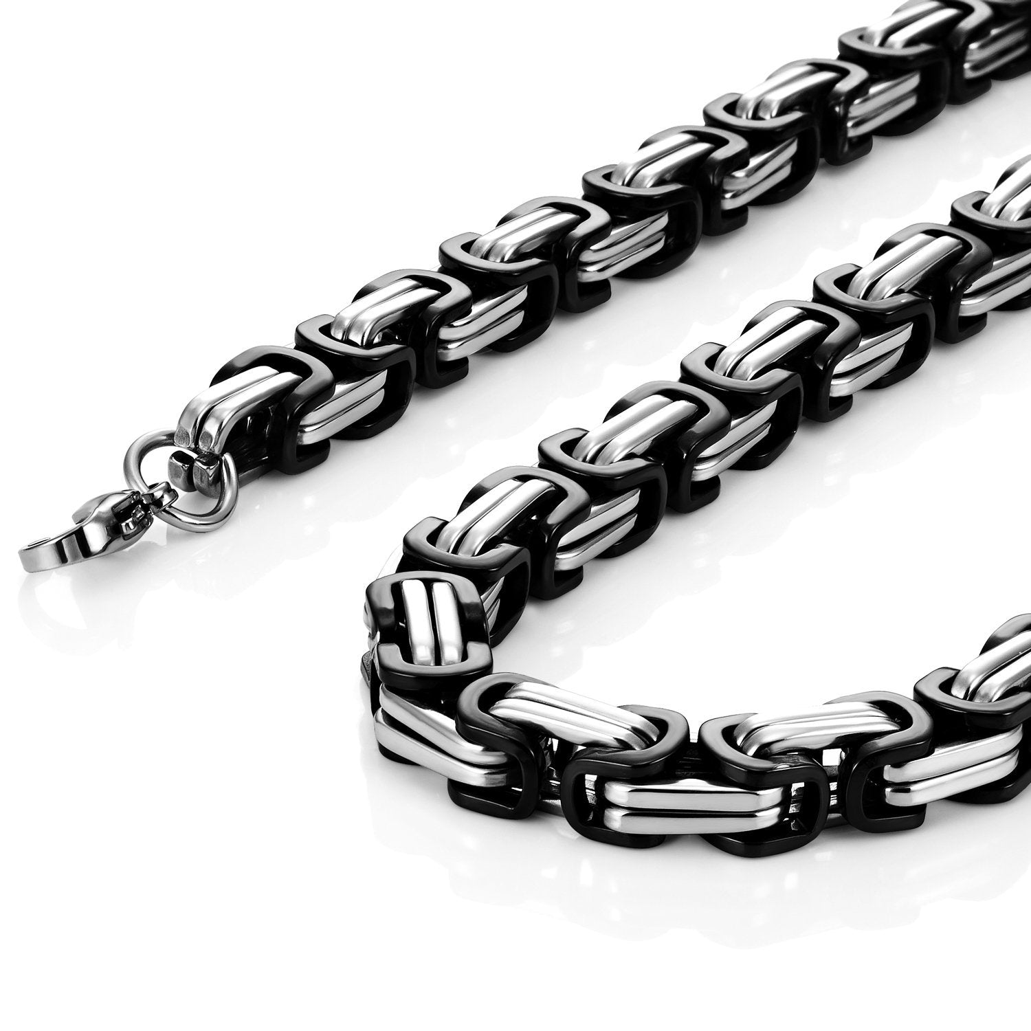 Impressive Mechanic Style Stainless Steel Men's Necklace Silver Black Chain for Men (18,21,23 Inches)