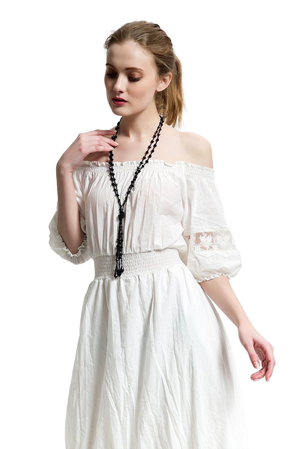 Urban Jewelry The 1920's Collection Unique Charcoal Black Multitier Beaded Lariat Necklace for Women (21.6")