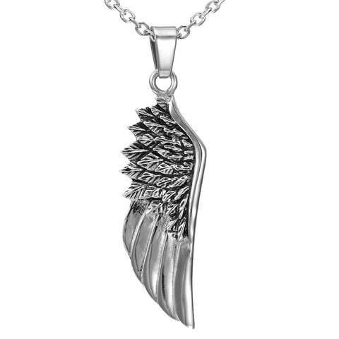 Urban Jewelry Stainless Steel Silver Angel Wing Pendant 21 Inch Necklace for Men