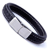 Image of Elegant Black Cuff Genuine Leather Bracelet for Men with Elegant 316L Stainless Steel Clasp