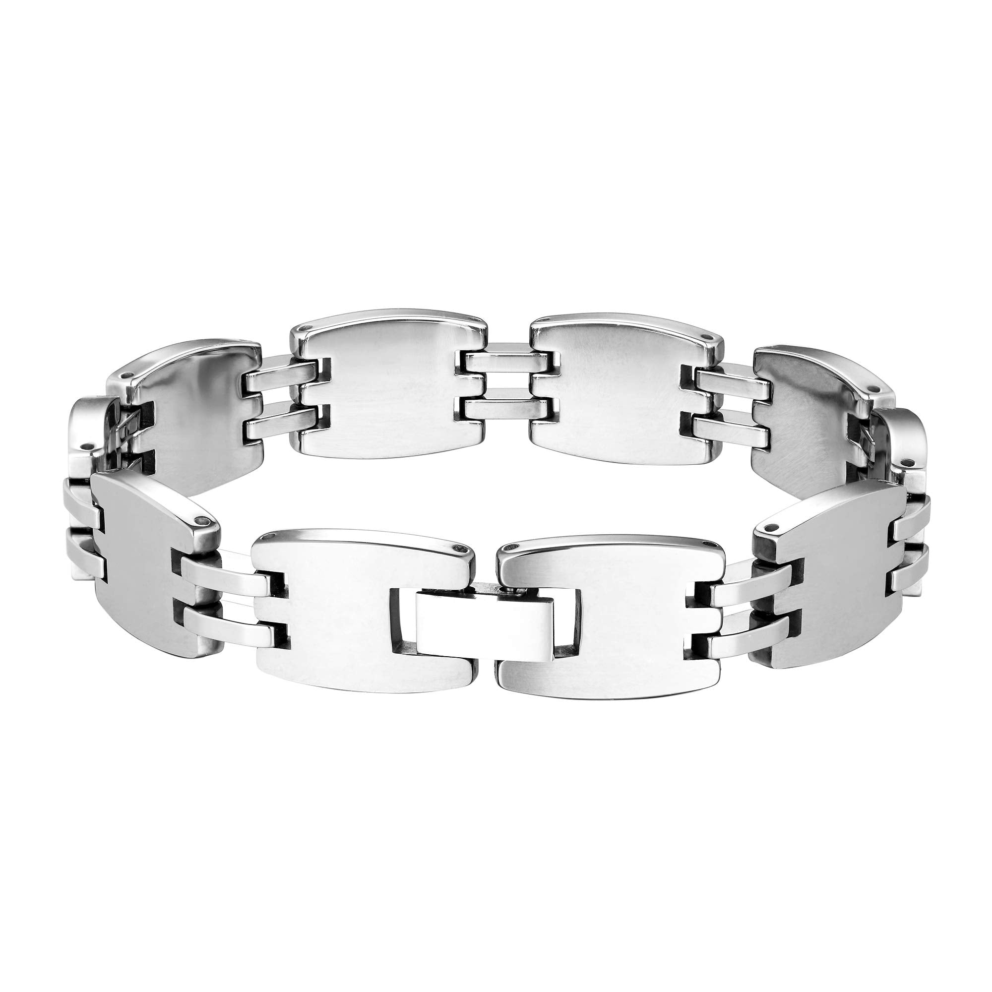 Dapper Men’s Bracelet – Hybrid Interlocking Track Links & Box Chain Design – Radiant Silver Finish – Scratch & Tarnish Resistant Tungsten Metal – Jewelry Gift or Accessory for Men