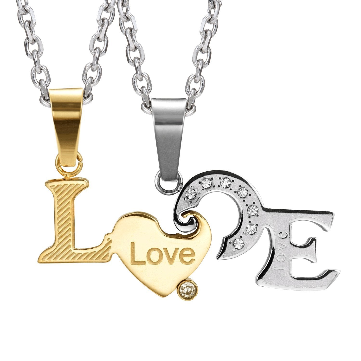 =LOVE 1th〜19thSINGLEセット Urban Jewelry 2pcs His & Hers Love Letters Heart Couples Pendant Neckl