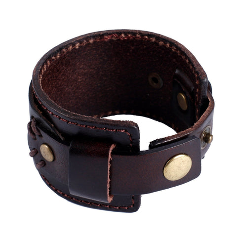 Urban Jewelry Wide Deep Coffee Brown Genuine Leather Cuff Bracelet for Men