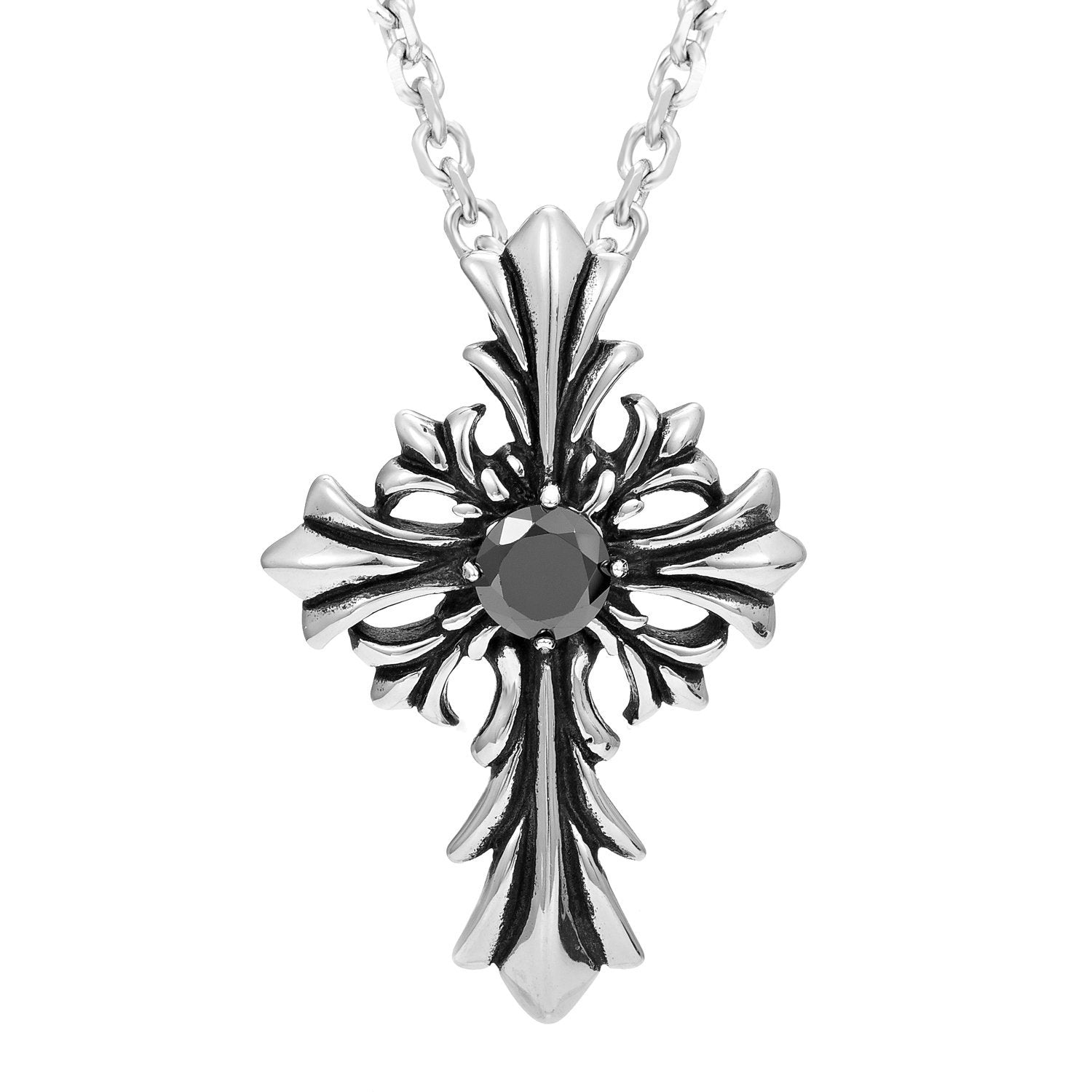 Urban Jewelry Vintage Royalty Celtic Shield Cross Pendant Necklace in Stainless Steel with Cubic Zirconia