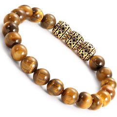Urban Jewelry Beaded Cuff Bracelet with Stainless Steel Gold Color and Brown Beads