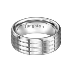 URBAN JEWELRY Men’s Tungsten Ring – Rectangular Pattern Design in a Polished Silver Color – Made of Solid Tungsten Material for Him