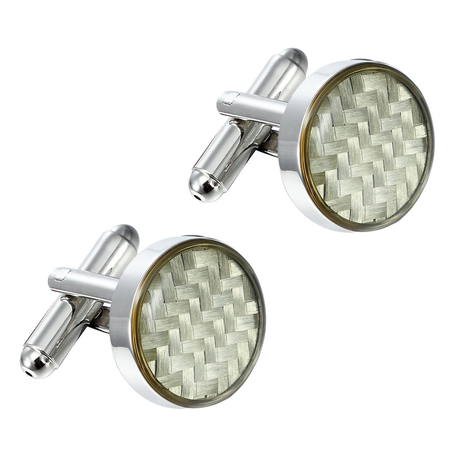 Urban Jewelry Stunning Round 316L Stainless Steel & White Carbon Fiber Cufflinks for Men