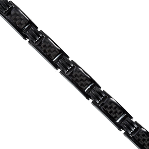 Urban Jewelry Men's Titanium Magnetic Link Bangle Bracelet with Carbon Fiber 8.66 inch (Black)
