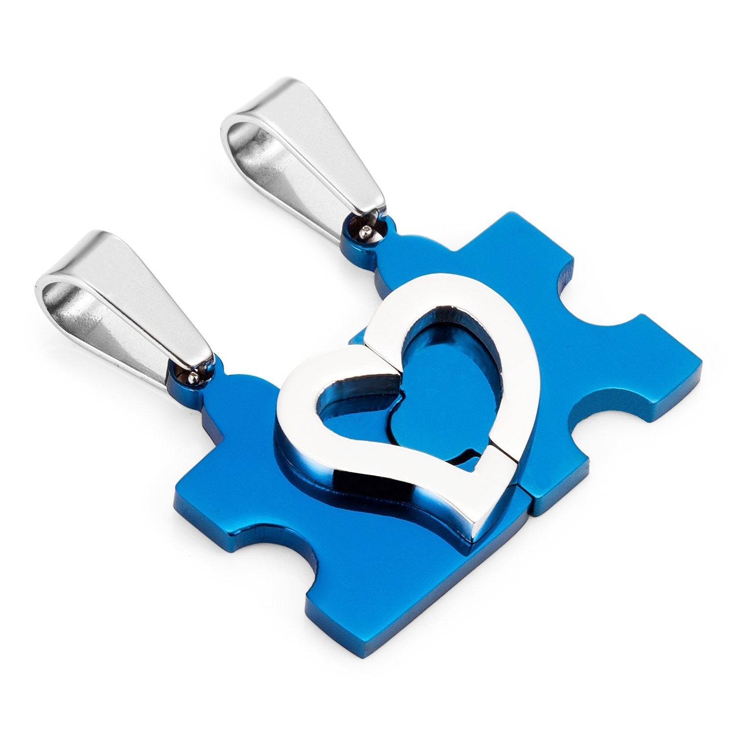 Stunning His & Hers Puzzle Heart Matching Couples Pendant Necklace Set with 18" & 21" Chain