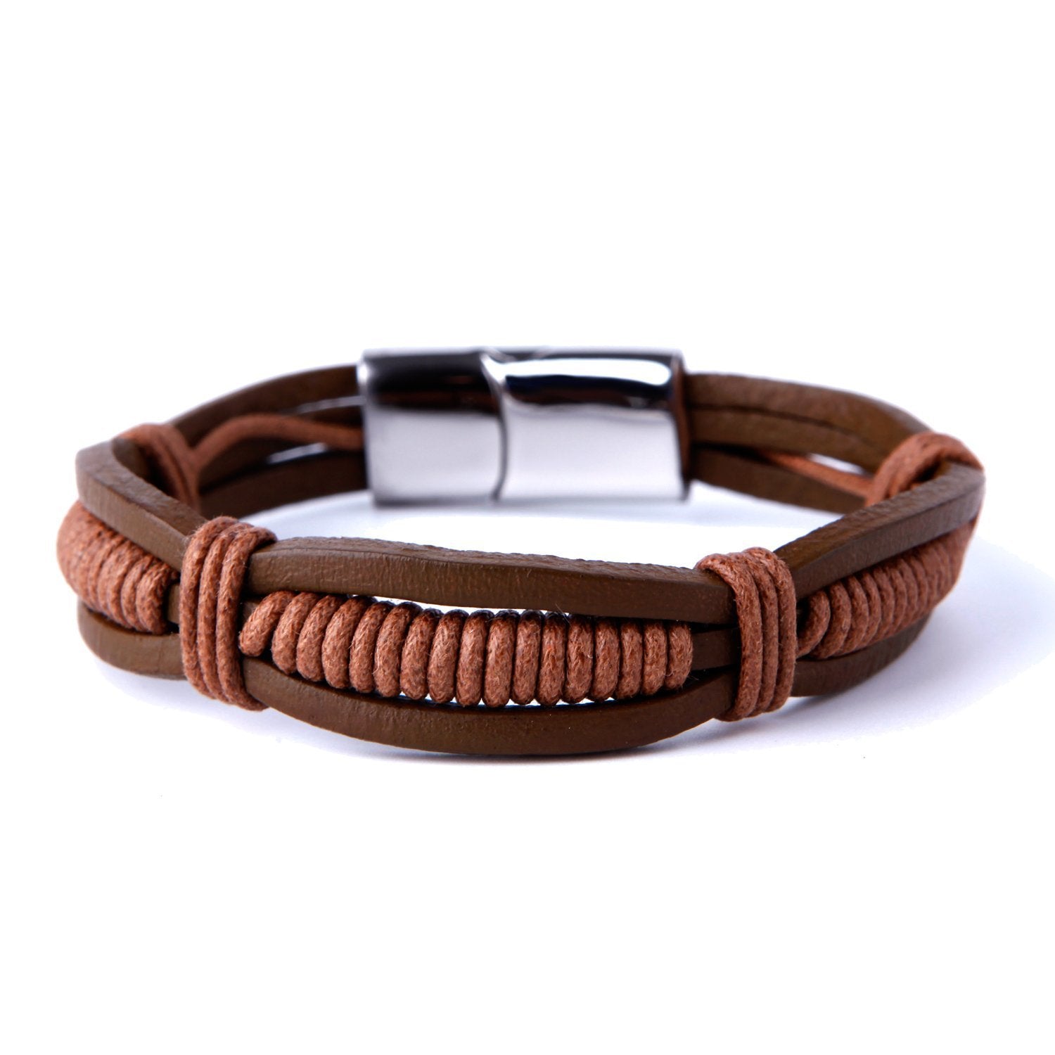 Urban Jewelry Stunning Brown Cuff Leather Bracelet for Men with Elegant Stainless Steel Clasp
