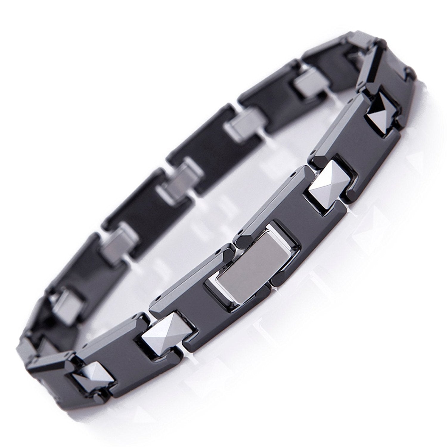 Amazing Tungsten and Ceramic Men's Link Bracelet (Black, Silver)