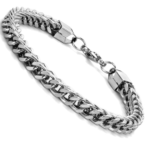 Urban Jewelry Silver Tone 316L Stainless Steel Gourmet Link Bracelet for Men