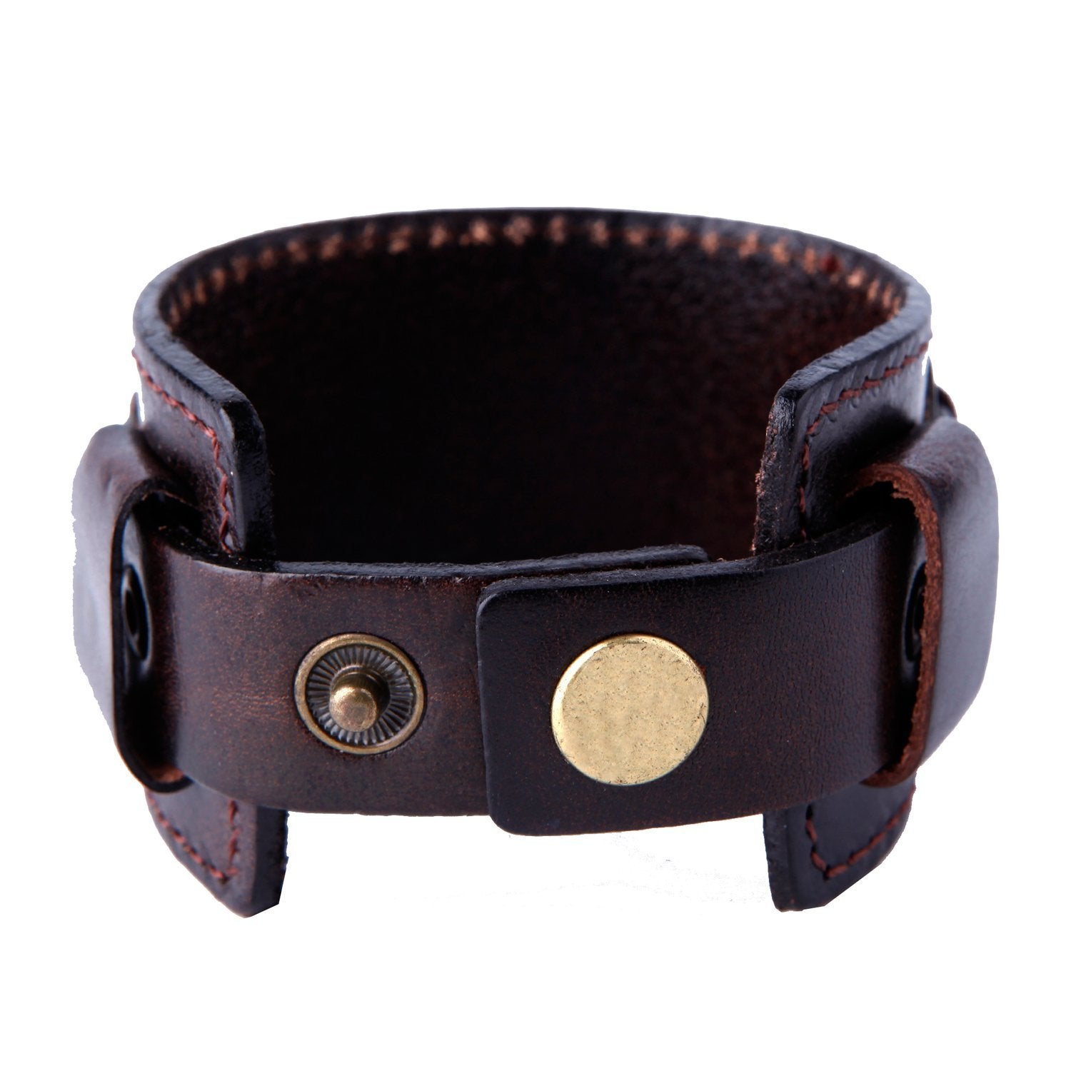 Urban Jewelry Wide Deep Coffee Brown Genuine Leather Cuff Bracelet for Men