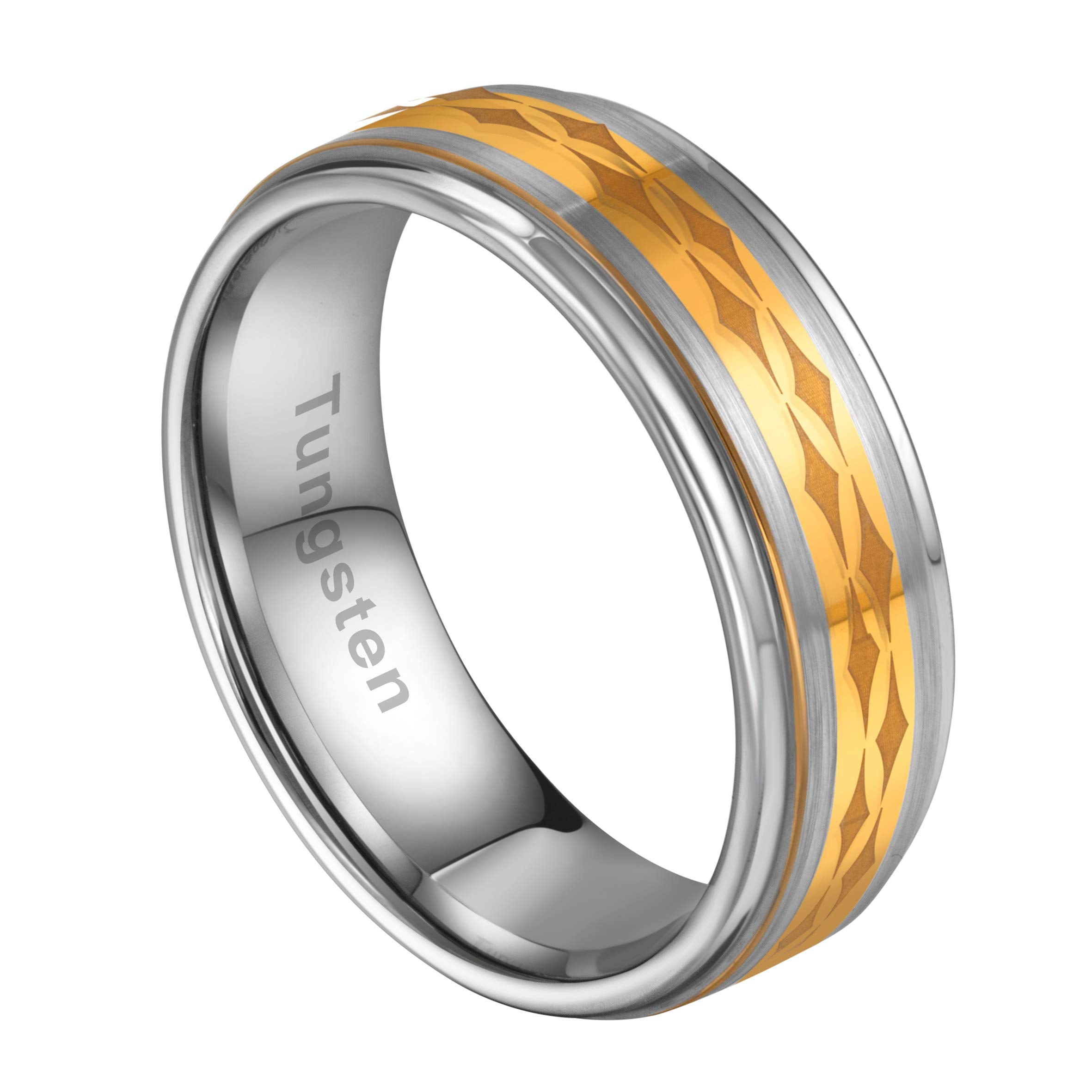 URBAN JEWELRY Men’s Ring Featuring The Christian 4 Point Star – Lustrous Silver and Gold Color – Made of Solid Tungsten Material – Wedding Band for Him