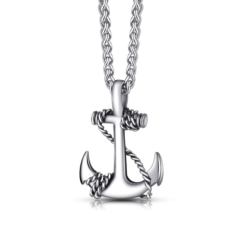 URBAN JEWELRY Men’s and Women’s Anchor Necklace – Radiant 316L Stainless Steel Silver Color Nautical Anchor Pendant with Steel Chain – Unisex Accessory, for Him or Her