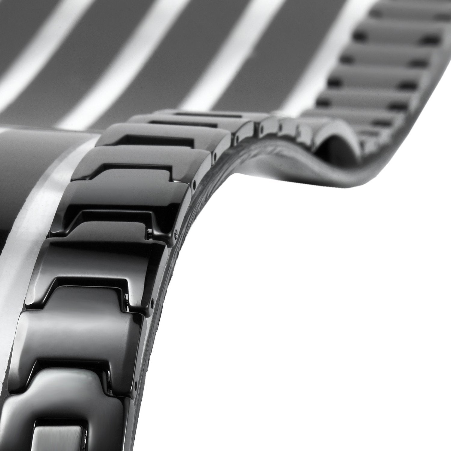 Elegant Black Solid Tungsten Link Bracelet with Magnet and 5 Cubic Zirconia Stone