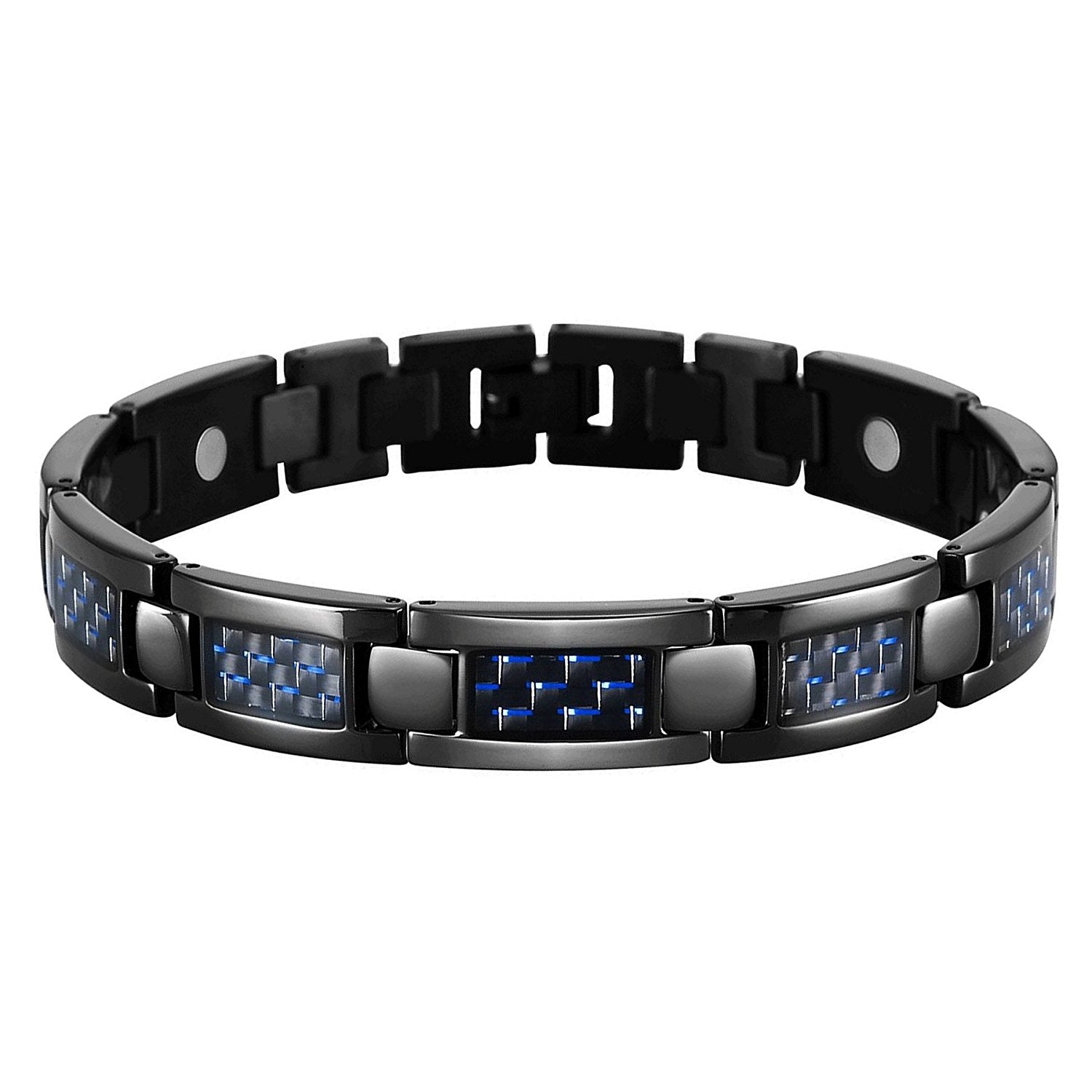 Urban Jewelry Men's Titanium Magnet and Carbon Fiber Link Bangle Bracelet (8.66 inch, Black)