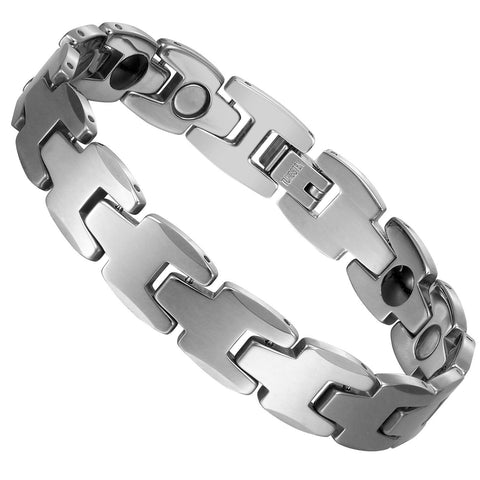Elegant Links Style Silver Tone Solid Tungsten Link Men's Bracelet