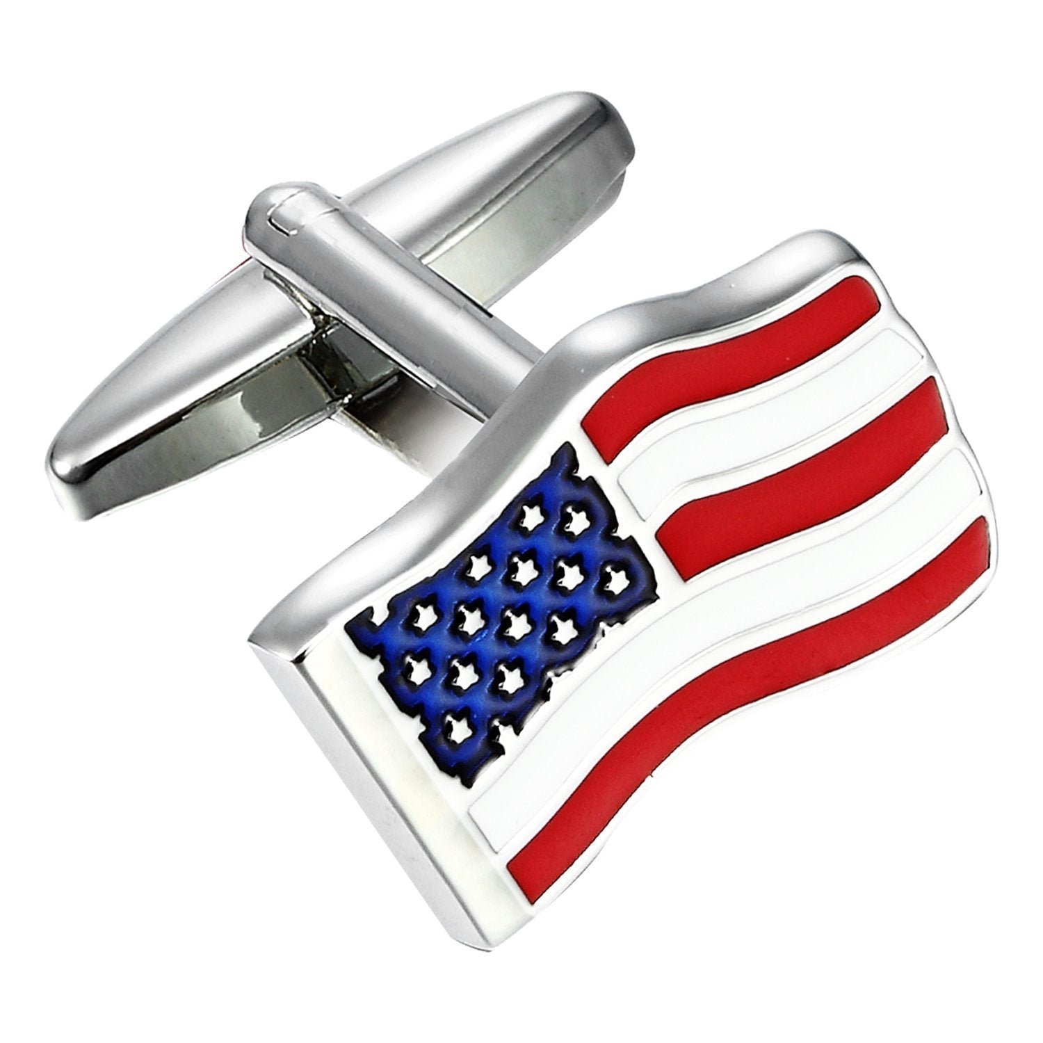 Urban Jewelry Loyal Patriot Stainless Steel USA Flag Men's Cufflinks (Red, Blue, White, Silver)