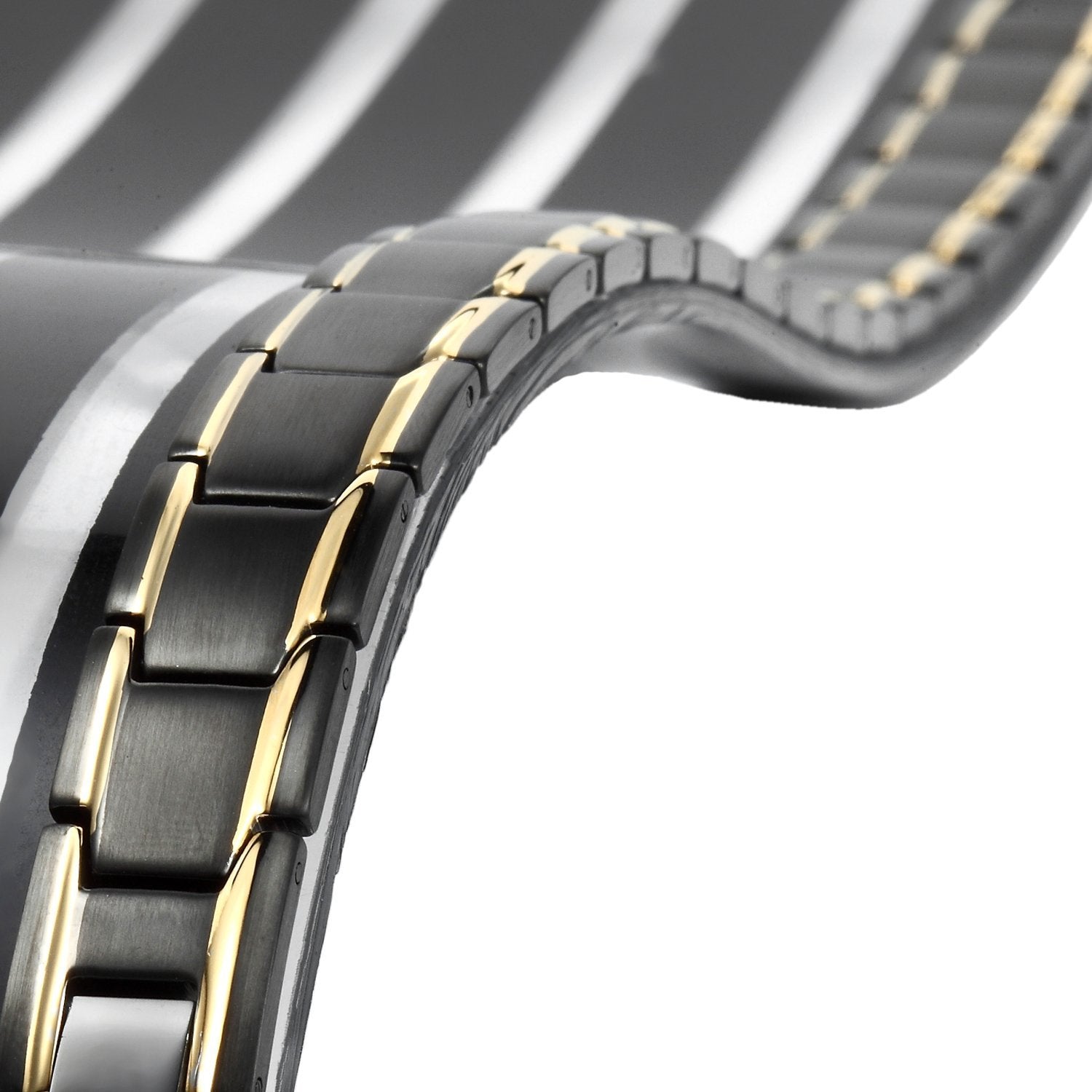 Unique 316L Stainless Steel and magnets Link Men's Bracelet (Black, Gold)