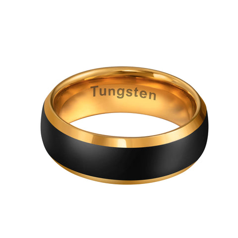 URBAN JEWELRY Men’s Tungsten Ring Band – Dystopian Street Fashion – Matte Black and Lustrous Gold Color – Solid Tungsten Material