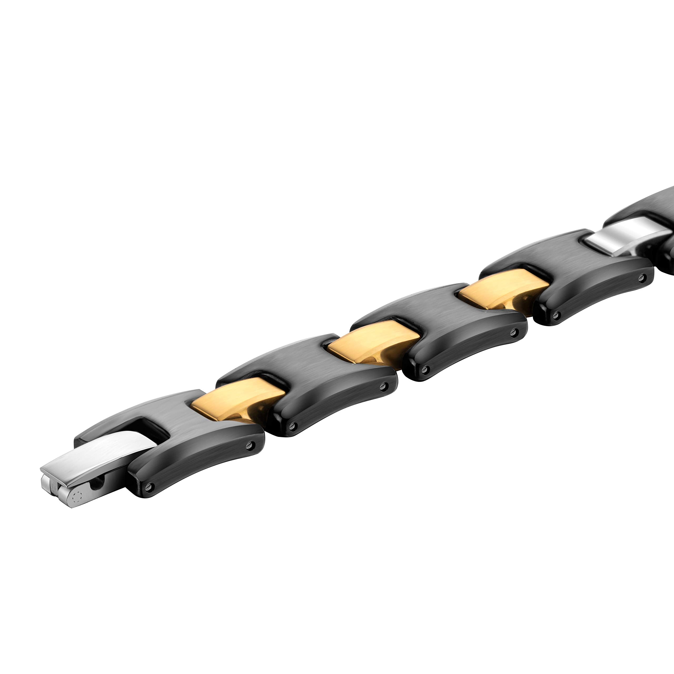 Urban Jewelry Men’s Bracelet Chain Link Design – Contrasting Black and Gold Color – Made of Solid Tungsten and Ceramic Material - 8.3 inch (21 cm) 10mm Wide