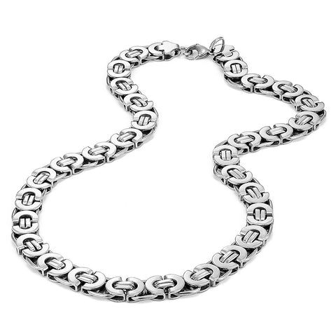 Urban Jewelry Mechanic Style Ultra Wide Stainless Steel Men's Necklace (Silver, 18,21,23 inches, 11 mm width)