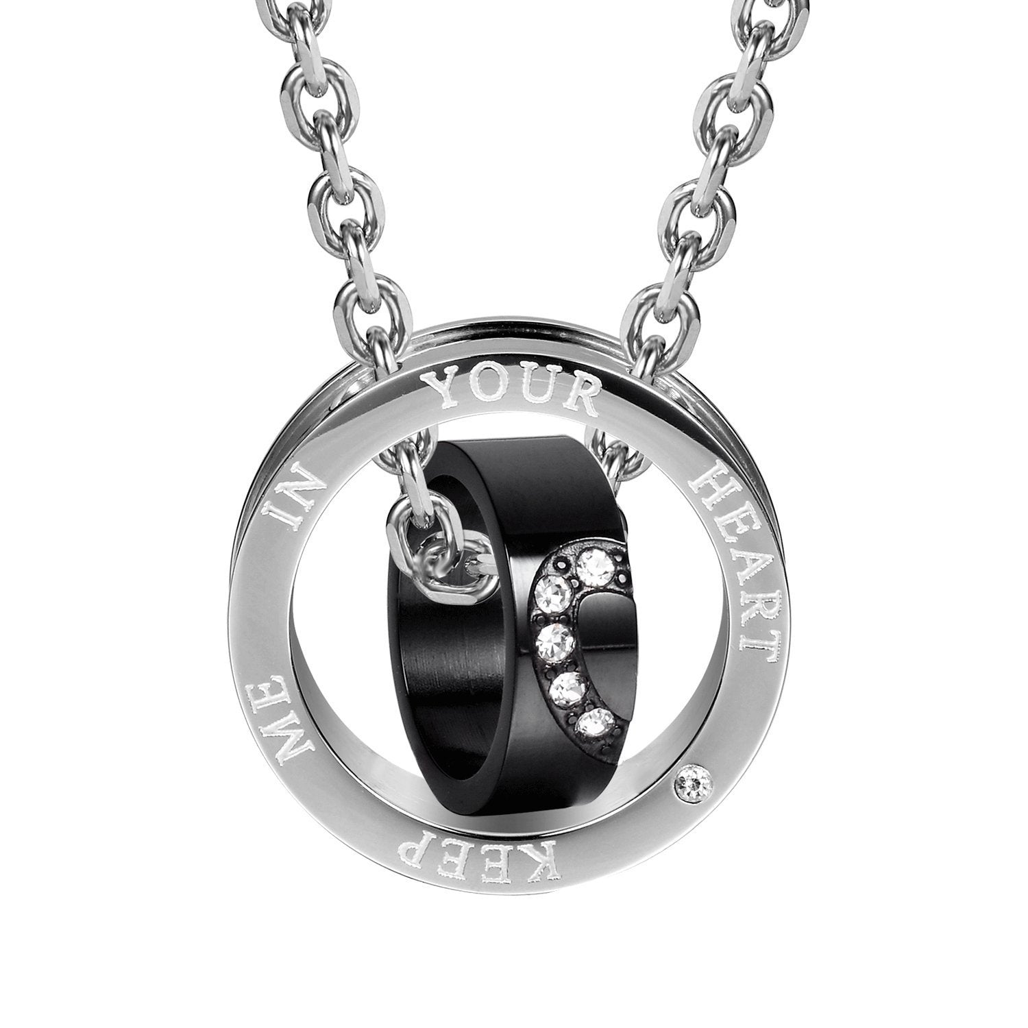 Urban Jewelry Sparkle 2pcs His & Hers Heart Couples Jewelry CZ Double Ring Pendant Necklace Set with 19" & 21" Chains