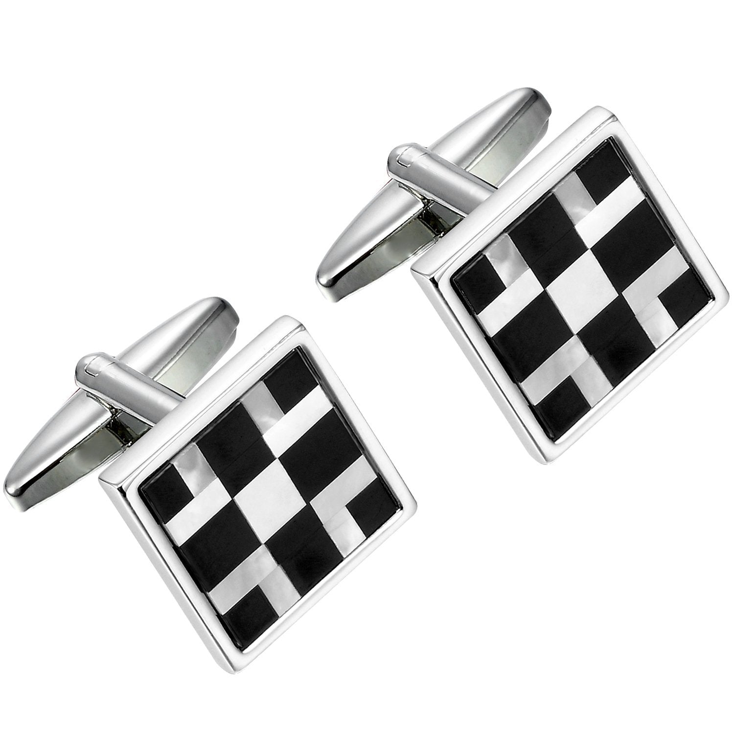 Urban Jewelry Abstract 316L Stainless Steel, Onyx & Real Shell Men's Cufflinks (Black, White, Silver)