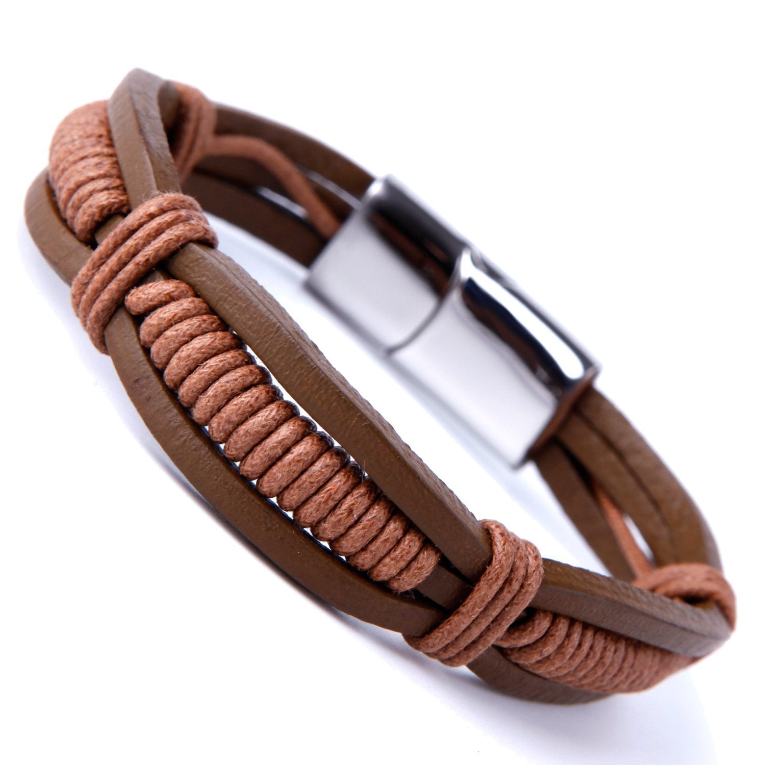 Urban Jewelry Stunning Brown Cuff Leather Bracelet for Men with Elegant Stainless Steel Clasp