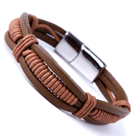 Urban Jewelry Stunning Brown Cuff Leather Bracelet for Men with Elegant Stainless Steel Clasp
