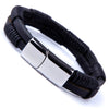 Image of Urban Jewelry Unique Men's Coal Black Cuff Genuine Leather Bracelet with Stainless Steel Clasp
