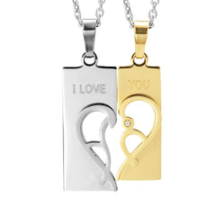 Urban Jewelry 2pcs His & Hers Abstract "I Love You" Heart Couples Jewelry CZ Pendant Necklace Set with 19" & 21" Chains