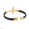 Image of Urban Jewelry Trendy Men’s Cross Bracelet – Lord’s Cross in a Luminous Silver or Gold Finish – Rust & Discoloration Resistant Stainless Steel Charm – Black Genuine Leather Rope Cord