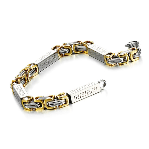 Impressive Men's Stainless Steel Bracelet Byzantine Chain, Gold Silver, 9 Inch (With Branded Gift Box)