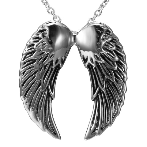 Urban Jewelry Stunning Stainless Steel Double Angel Wing Pendant and 21 Inch Necklace for Men