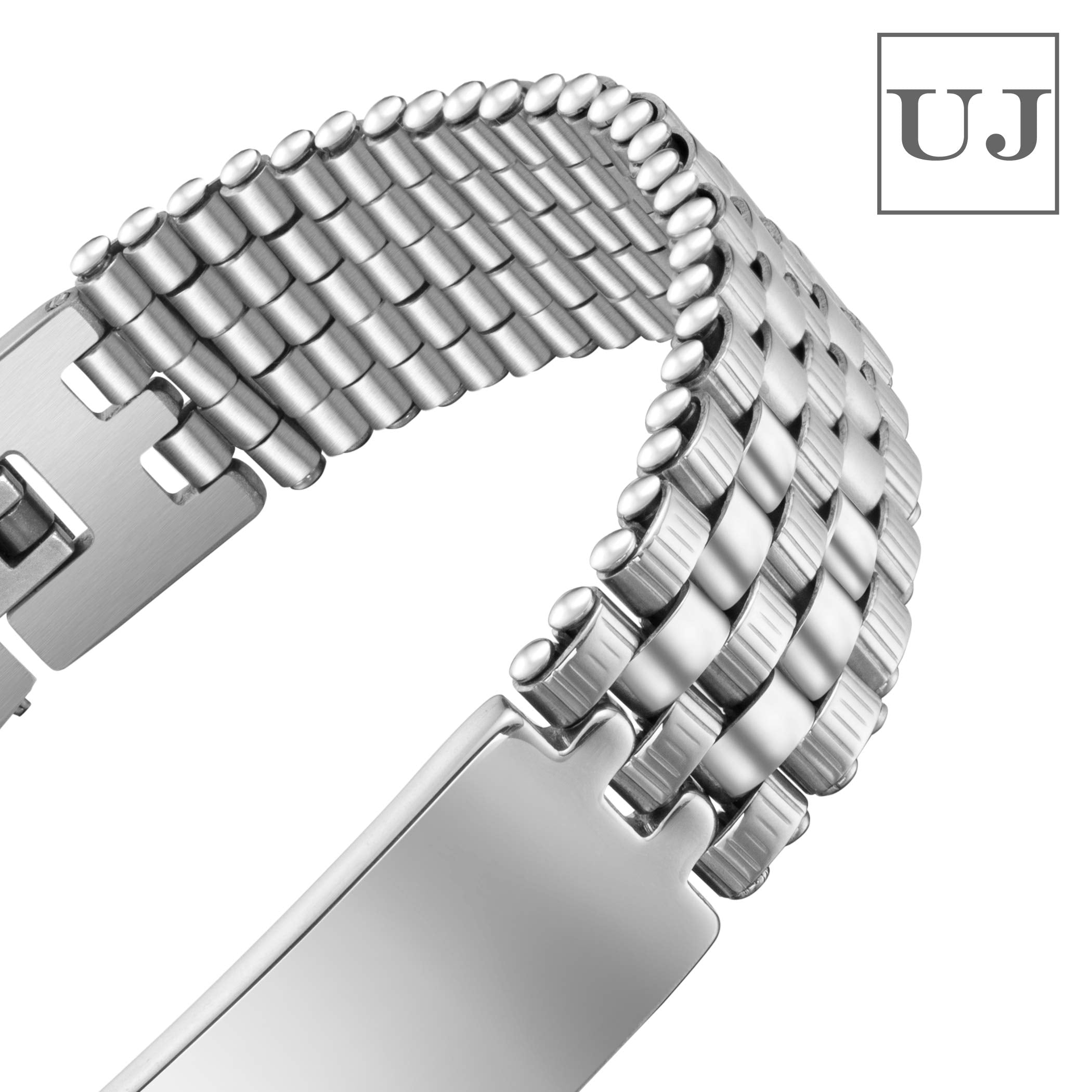 Urban Jewelry Men’s Stainless Steel Bracelet – Interlocking Steel Panel Design in a Polished Silver Finish (8.3 inch)