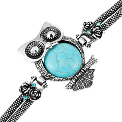 Stunning Owl Tibet synthetic-turquoise Cuff Bracelet Owl Vintage Jewelry