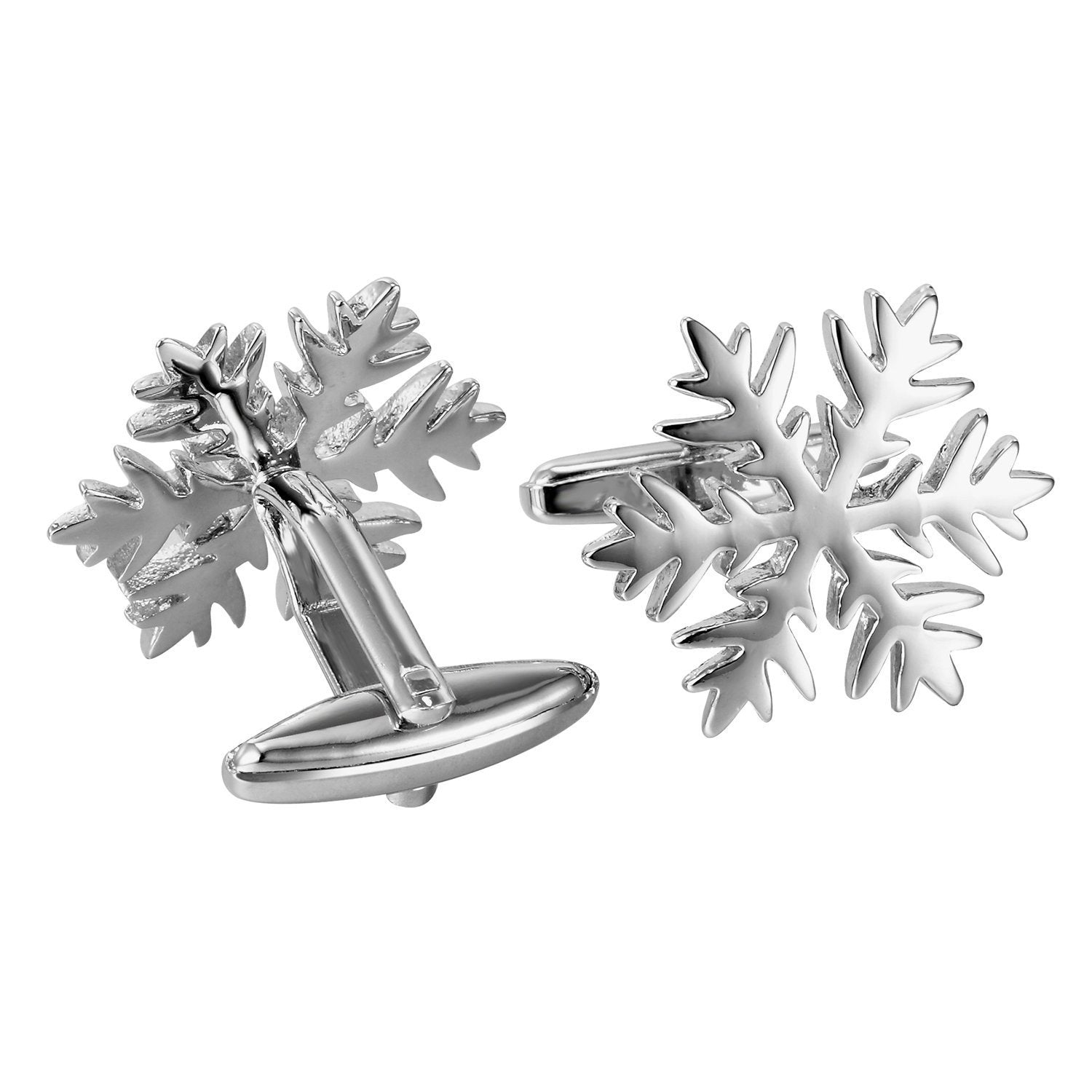 Urban Jewelry Unique Christmas Snow Snowflakes Stainless Steel Cufflinks for Men (Silver)