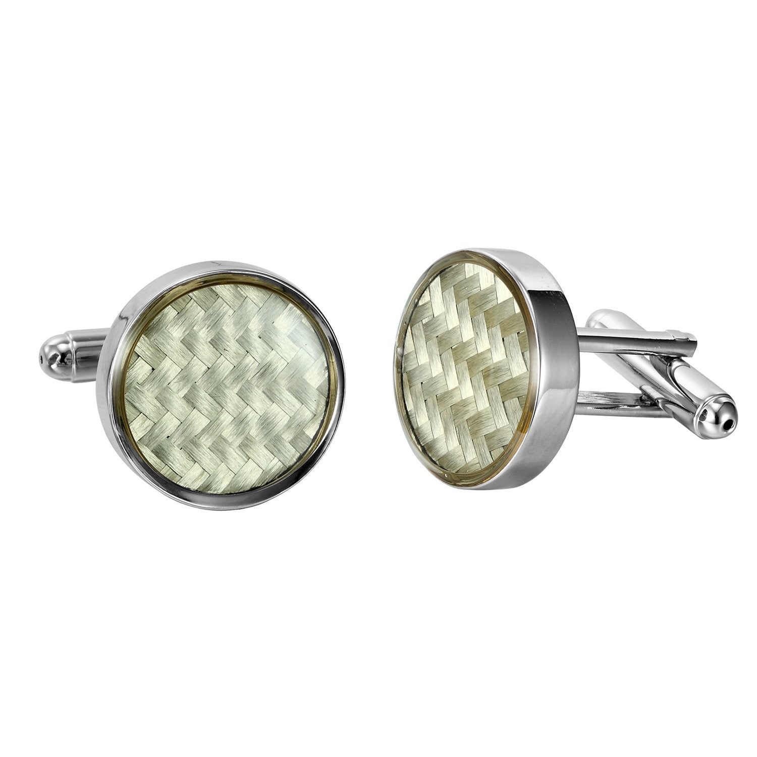 Urban Jewelry Stunning Round 316L Stainless Steel & White Carbon Fiber Cufflinks for Men